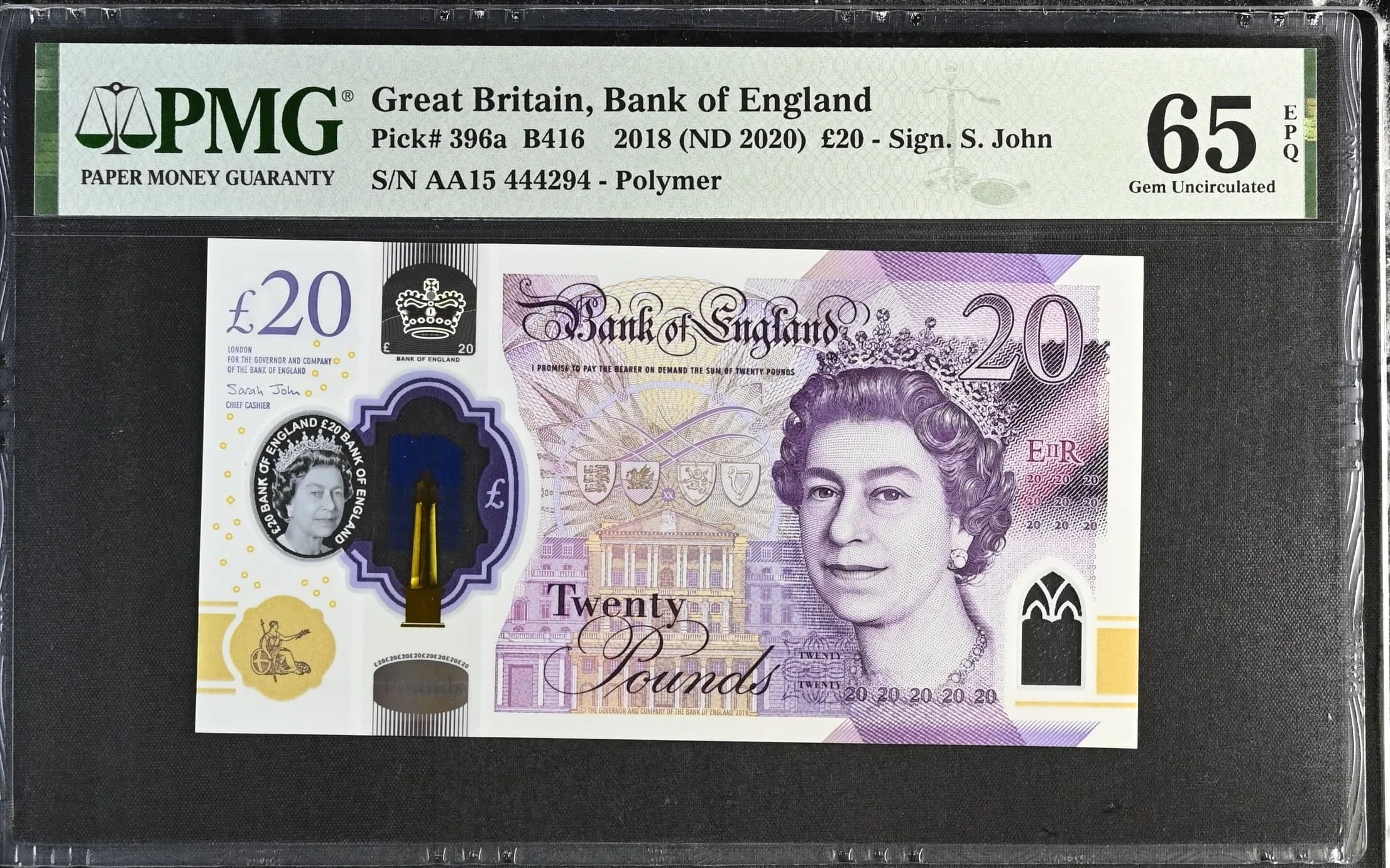 GB / England Queen Elizabeth II £20 396a AA15 444294 PMG 65 EPQ