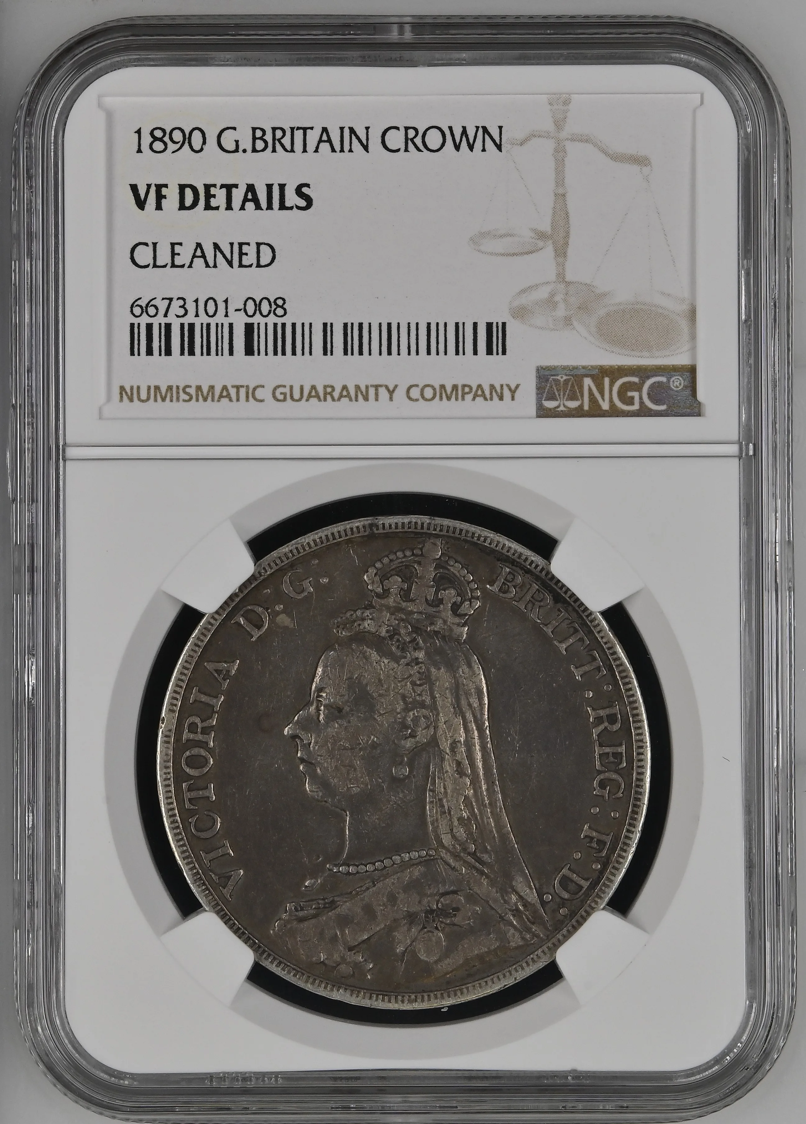 1890 Victoria Silver Crown – NGC VF Details (Cleaned)