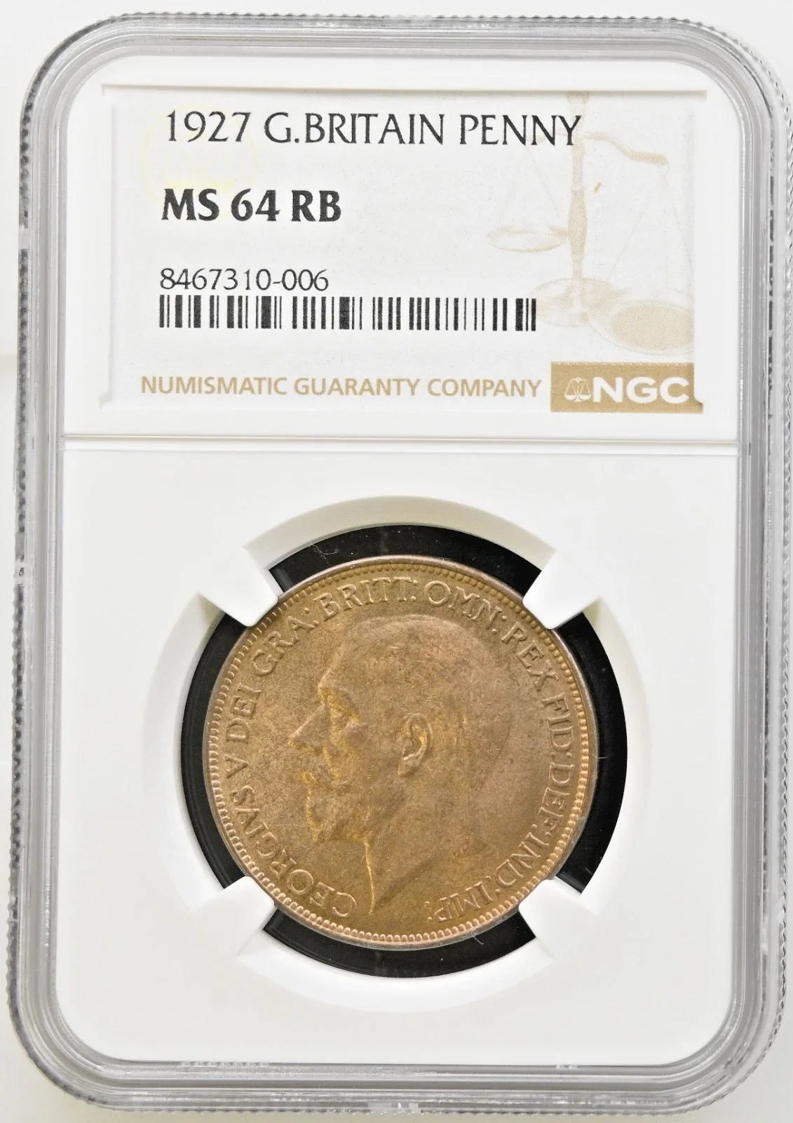 1927 Great Britain Penny NGC MS64 RB George V Certified UNC Red Brown 1d
